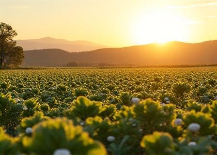 Regenerative cotton field at sunset